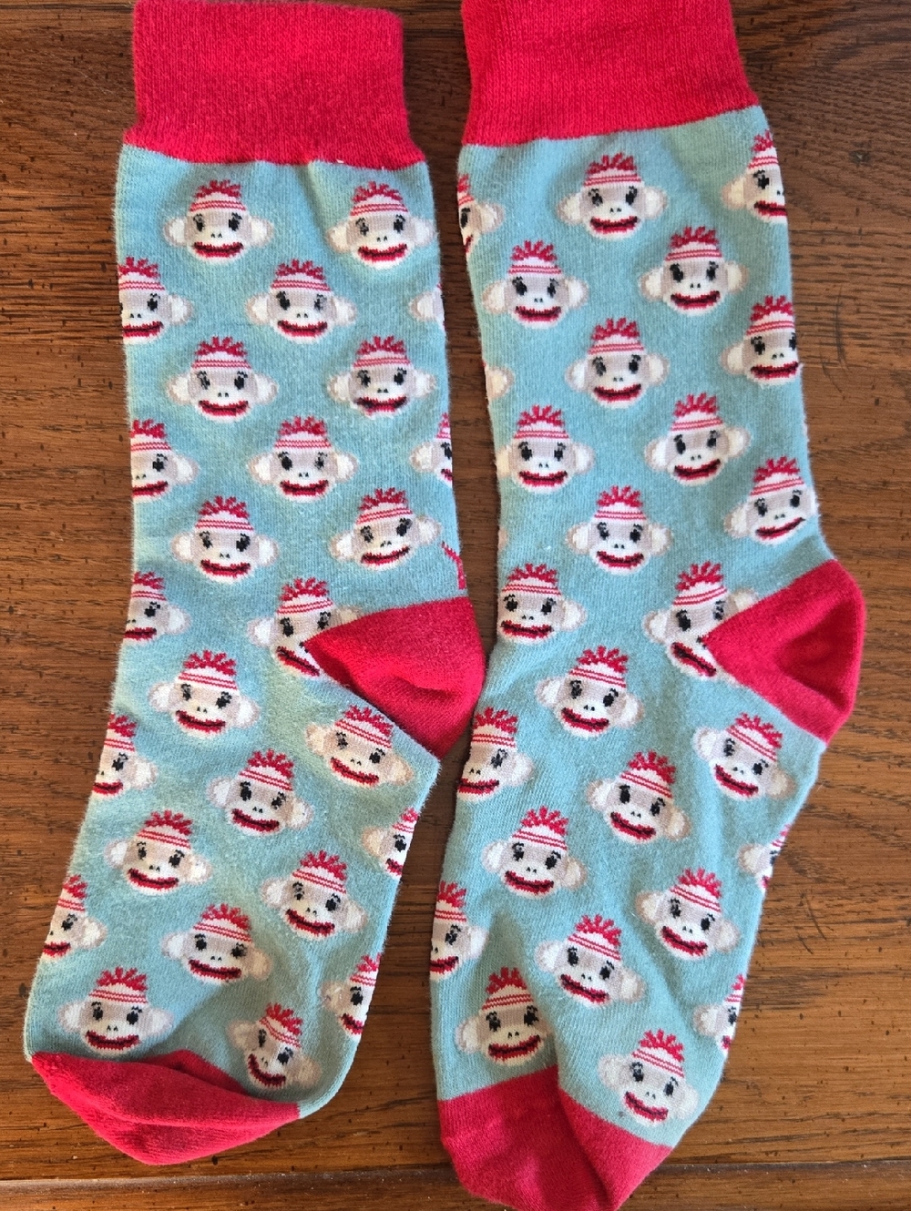 Playful Blue & Red Monkey Novelty Sock Crew -OS